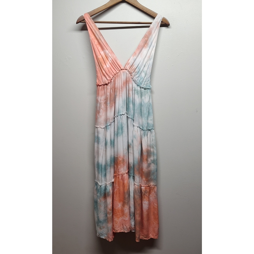 Raviya Midi Dress Women S Orange Blue Tie Dye Sleeveless Ruffle Beachy Boho